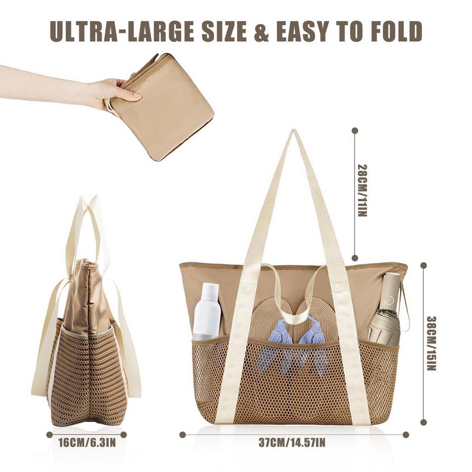 Only-bags.store Wasserdichte Strandtasche mit Netz Tasche und Reissverschluss  
