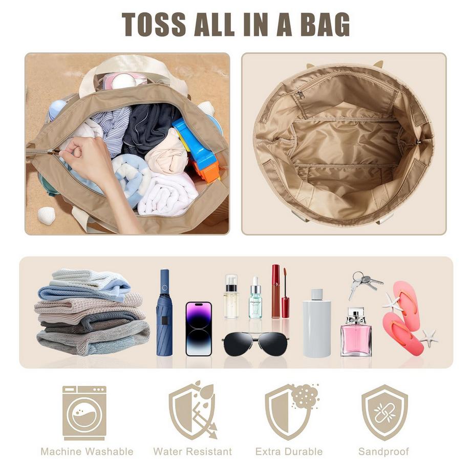 Only-bags.store Wasserdichte Strandtasche mit Netz Tasche und Reissverschluss  