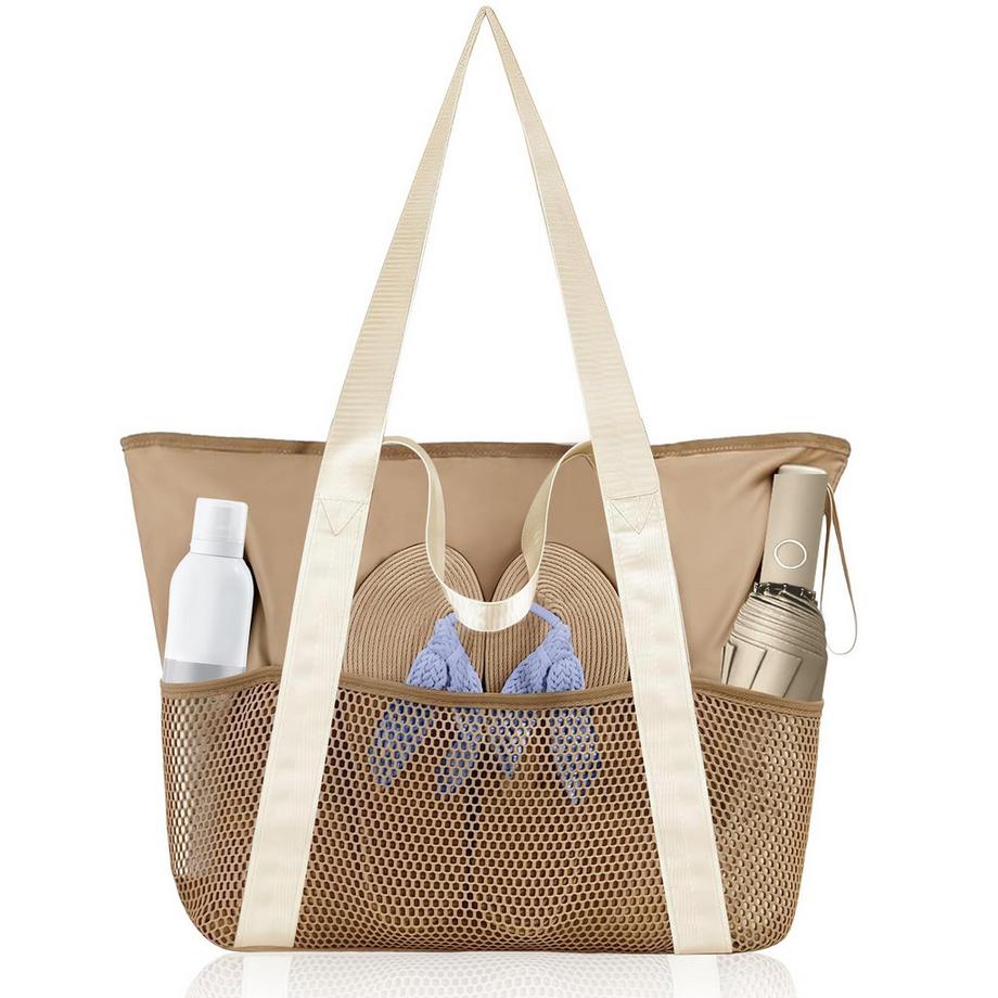 Strandtasche, wasserdicht, Netztasche Strand mit Reißverschluss