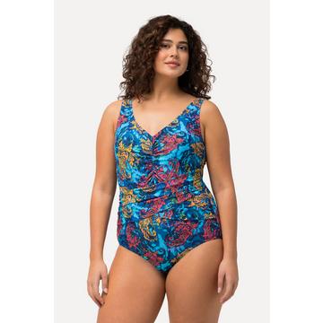 Maillot de bain avec bonnets souples. Matière recyclée. Décolleté en V et fronces.