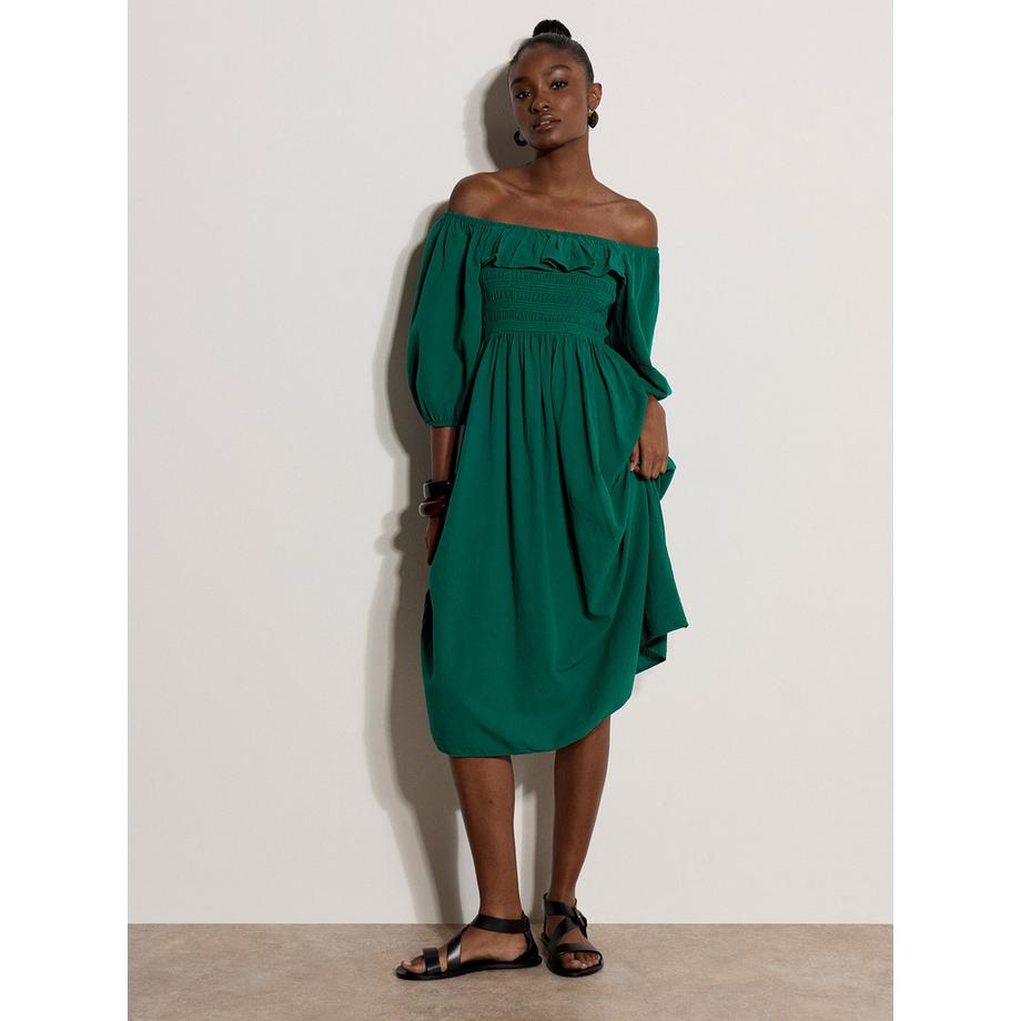 Midi-Kleid im Milchmädchen-Stil mit Rüschen