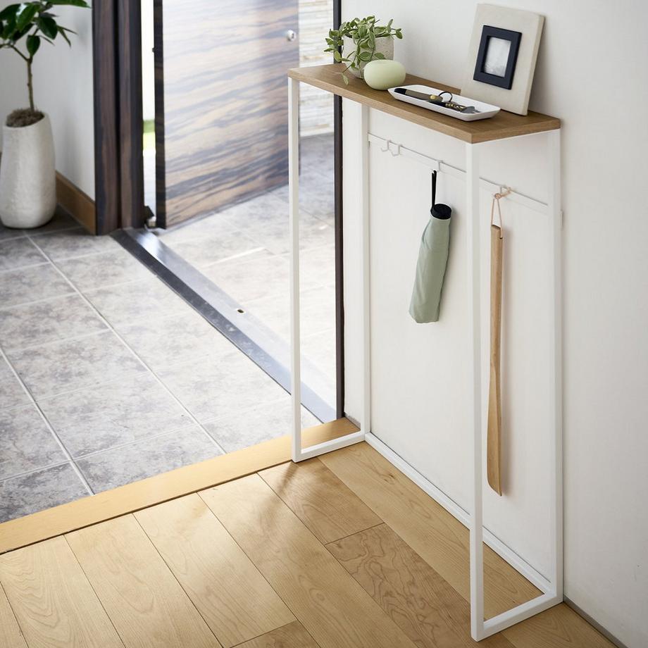 Yamazaki Consolle d'ingresso in metallo bianco e legno - L60 cm  