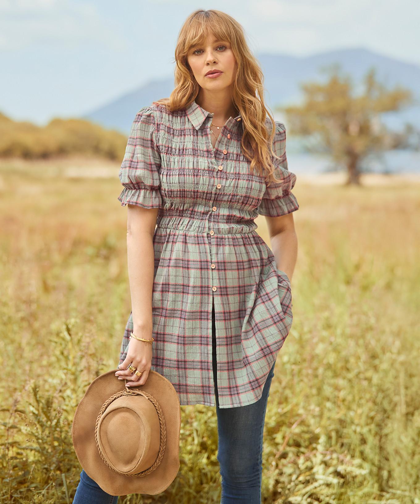 Joe Browns Chemisier Tunique Carreaux Détails Froncés  