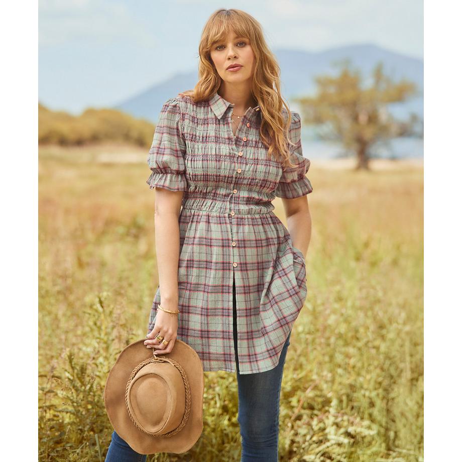 Joe Browns Karierte Tunika-Hemdbluse mit Smok-Details  