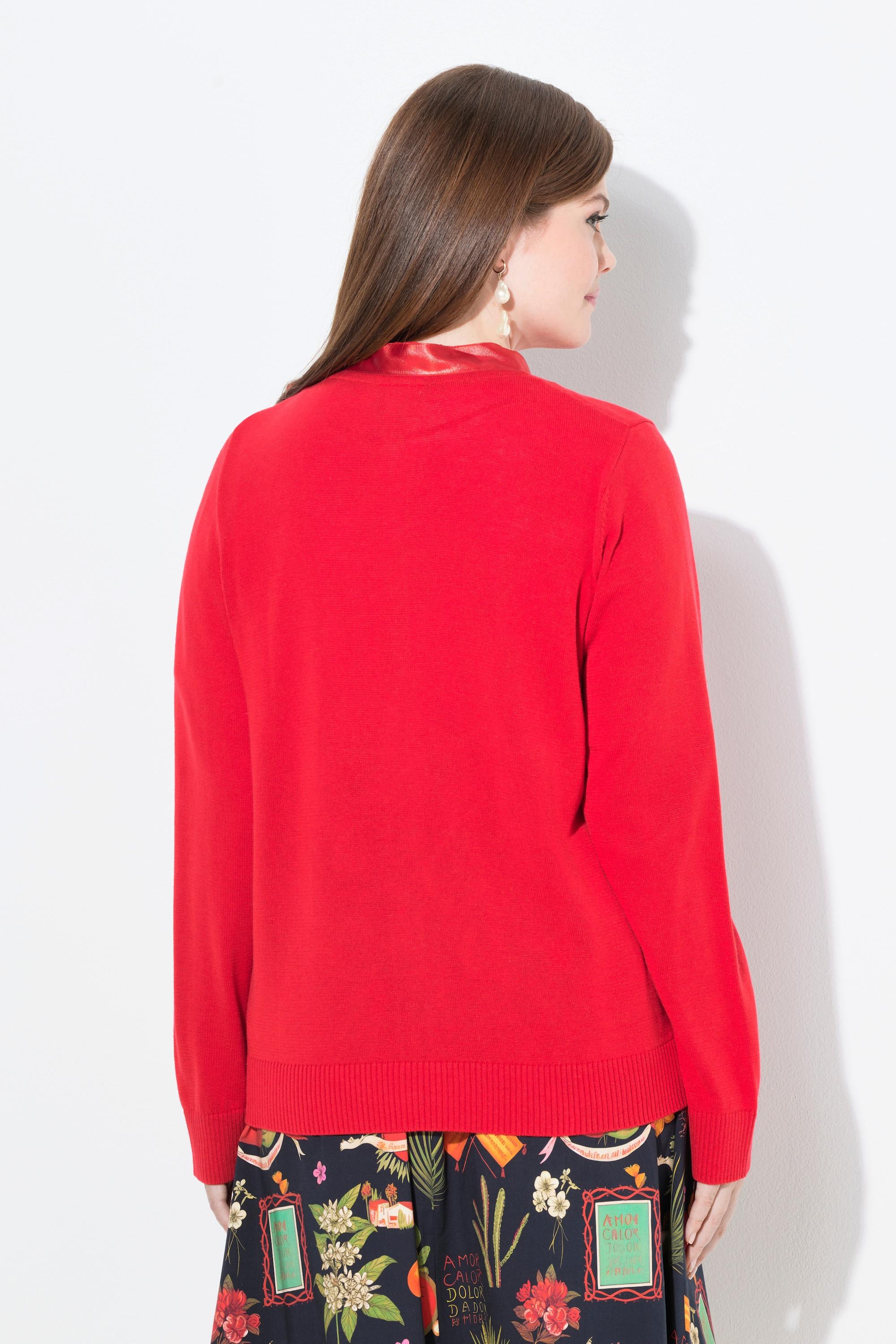 Ulla Popken Cardigan Fleurs en Satin Col Rond Manches Longues  