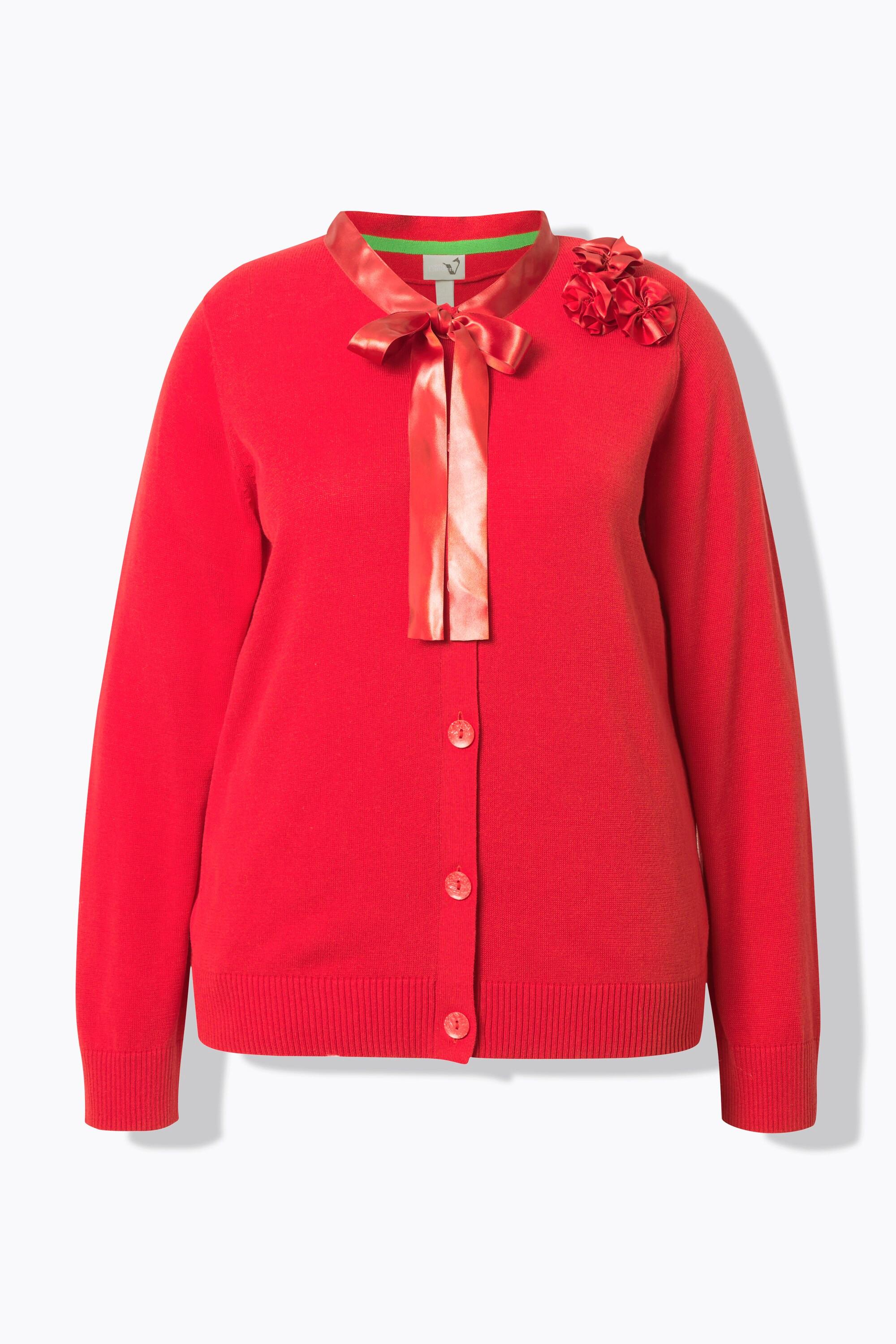 Ulla Popken Cardigan Fleurs en Satin Col Rond Manches Longues  