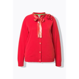 Ulla Popken Cardigan Fleurs en Satin Col Rond Manches Longues  