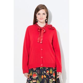 Ulla Popken Cardigan Fleurs en Satin Col Rond Manches Longues  