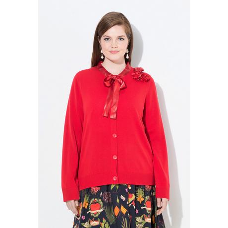 Ulla Popken Cardigan Fleurs en Satin Col Rond Manches Longues  