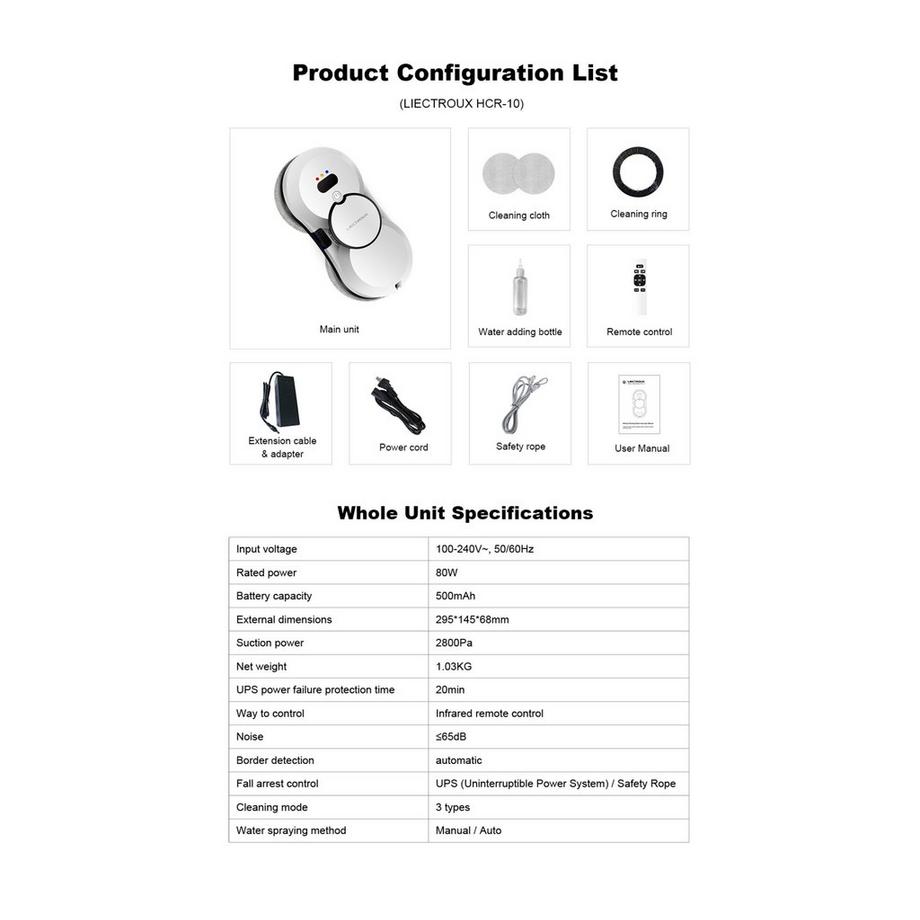 Blue Chilli Fensterreiniger HCR-10 mit Fernbedienung, 80 W, 5600 PA, Saugleistung, Grenzerkennung, Absturzsicherung  