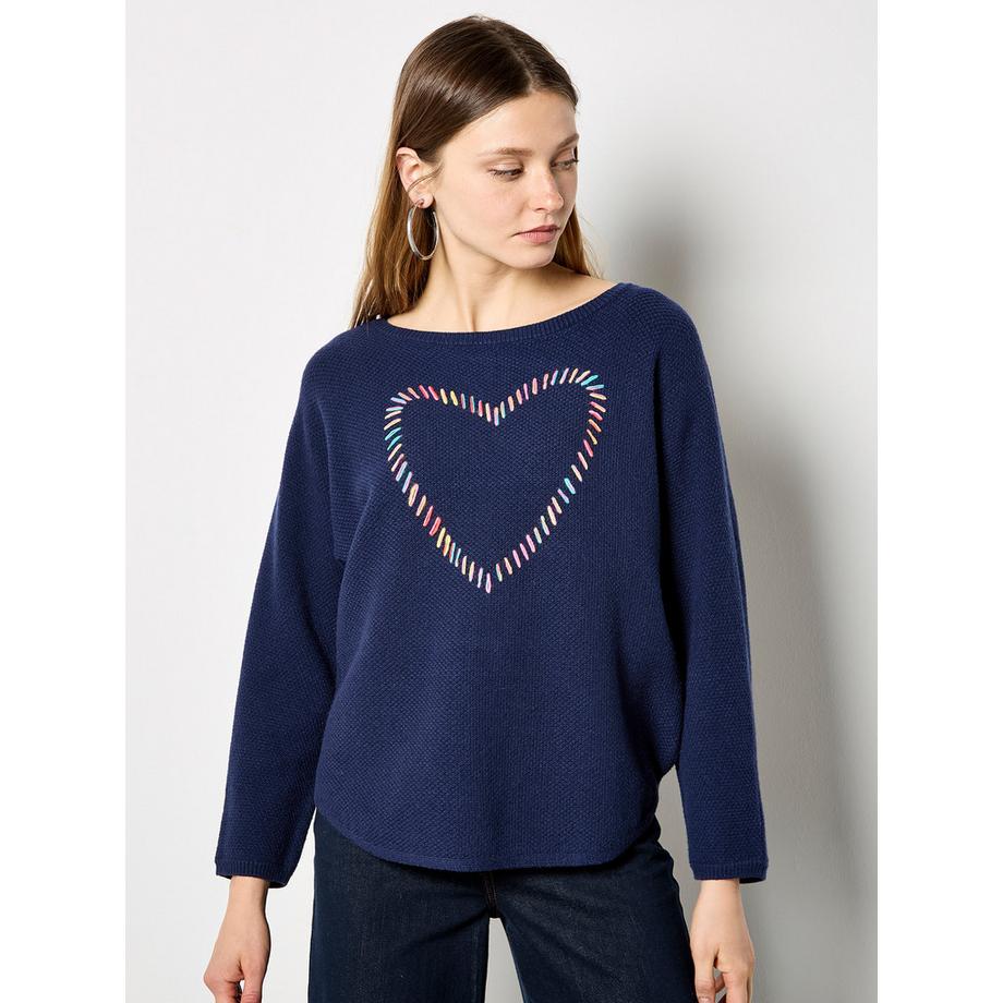 Farbenfroher Pullover mit aufgesticktem Herz