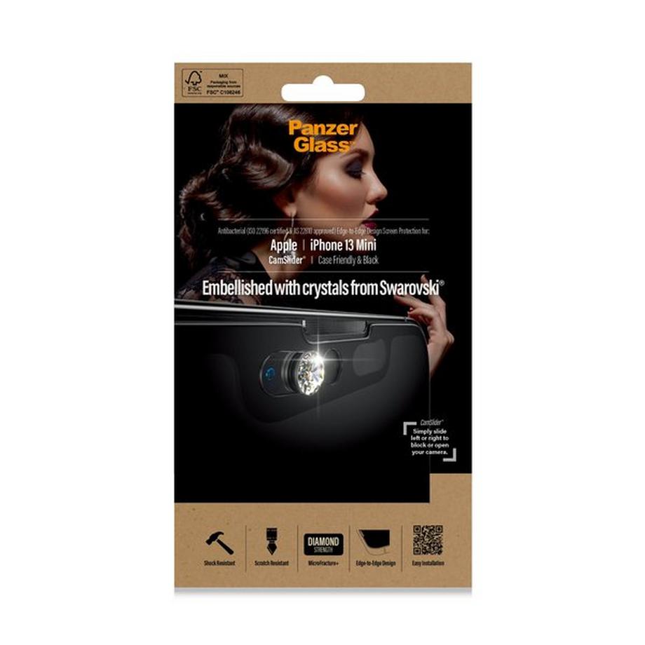 PanzerGlass  ™ CamSlider® Displayschutzglas  iPhone 13 Mini - Embellished with crystals from Swarovski® | Edge-to-Edge 