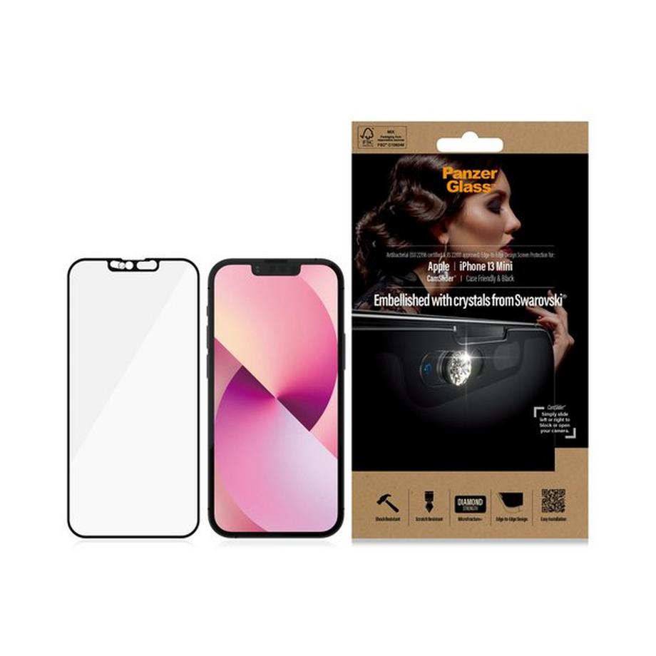 PanzerGlass  ™ CamSlider® Displayschutzglas  iPhone 13 Mini - Embellished with crystals from Swarovski® | Edge-to-Edge 
