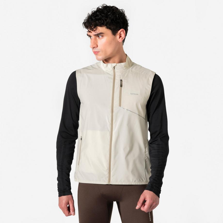 Veste de running coupe vent sans manche Homme, KIPRUN Run Flow Beige