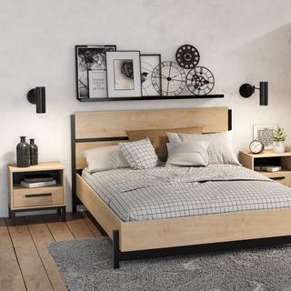 Calicosy Nachttisch mit 1 Schublade und 1 Nische, Dekor Eiche und Mattschwarz Craft - L44,6 cm  