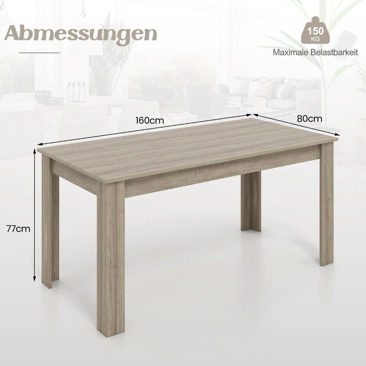 Northix Esstisch Holz 160 x 80 cm großer Tisch rechteckiger Küchentisch Speisetisch Natur  