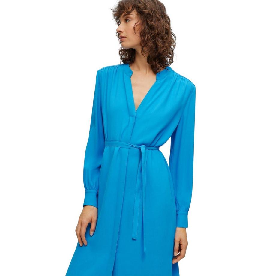 BOSS  Dibanorah Midi Hemd Kleid, Hals Kerbe, Langärmlig 