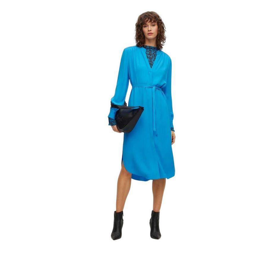 BOSS  Dibanorah Midi Hemd Kleid, Hals Kerbe, Langärmlig 