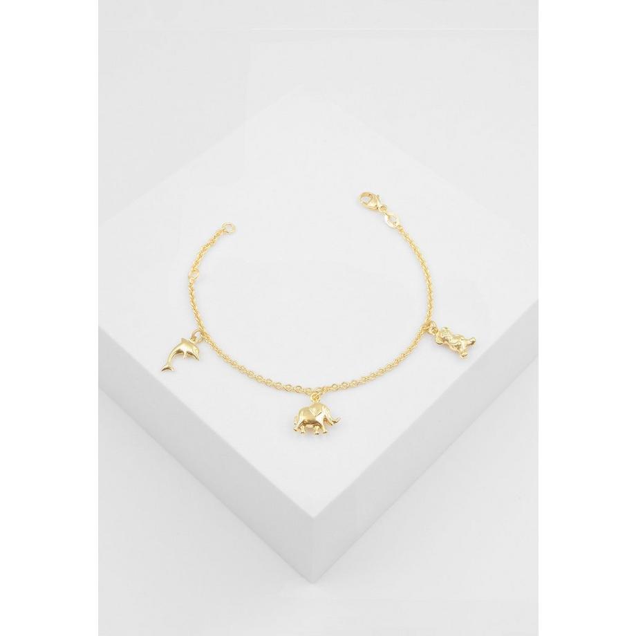 MUAU Schmuck  Bracelet Rundanker Gelbgold 750 Charm Bär, Elefant, Delfin, 2mm, 16cm 