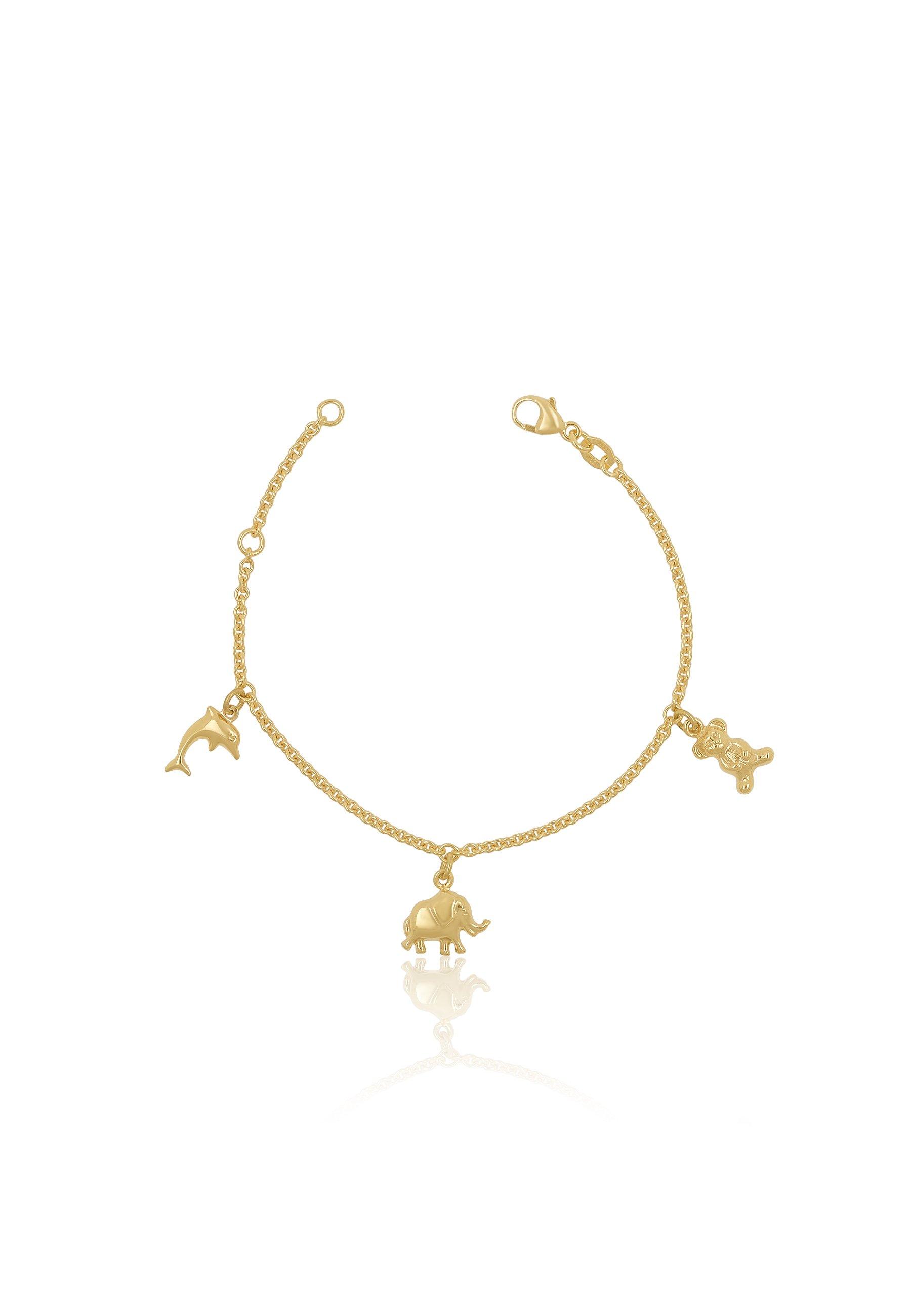 MUAU Schmuck  Bracelet Rundanker Gelbgold 750 Charm Bär, Elefant, Delfin, 2mm, 16cm 