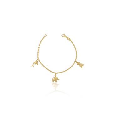 Bracelet Rundanker Gelbgold 750 Charm Bär, Elefant, Delfin, 2mm, 16cm