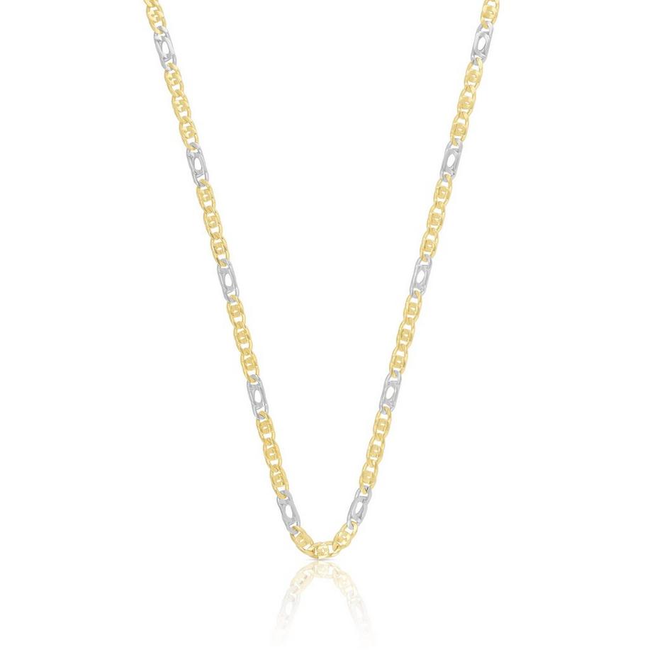 Collier fantaisie bicolore jaune/blanc or 750, 2.5mm, 40cm