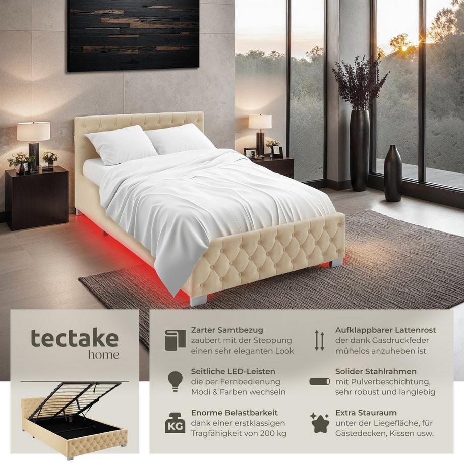 Tectake Lit rembourré SEDONA En aspect velours avec motif matelassé  
