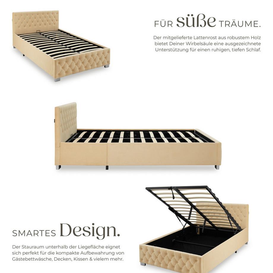 Tectake Lit rembourré SEDONA En aspect velours avec motif matelassé  