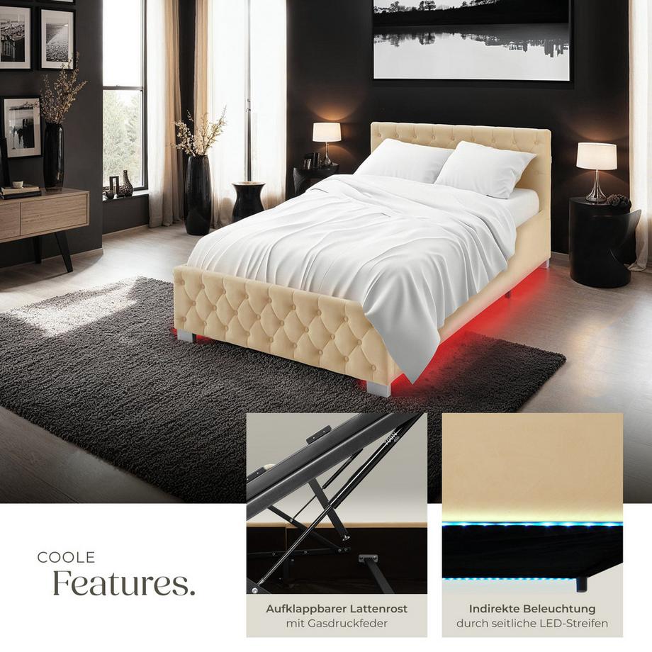 Tectake Lit rembourré SEDONA En aspect velours avec motif matelassé  