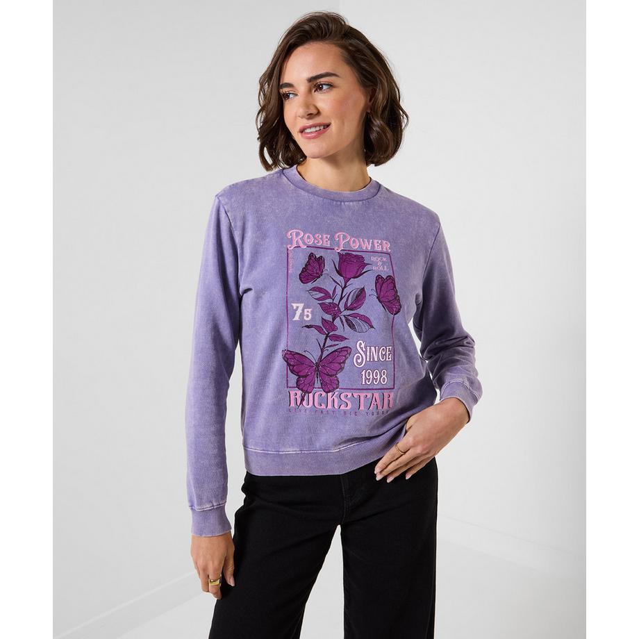Sweatshirt in Acid-Wash mit Rockstar-Print