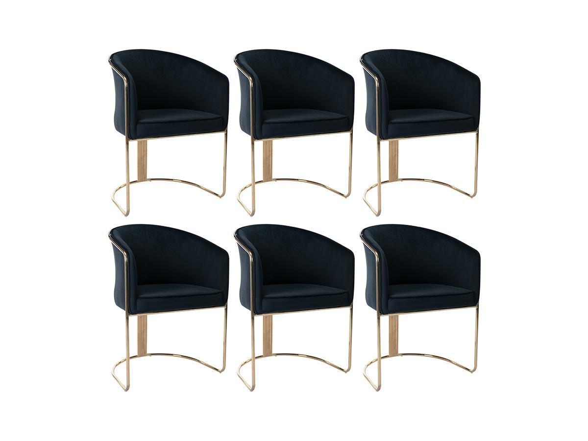 PASCAL MORABITO Lot de 6 chaises avec accoudoirs en velours et métal - Noir et doré - JOSETHE de Pascal MORABITO  