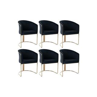 PASCAL MORABITO Lot de 6 chaises avec accoudoirs en velours et métal - Noir et doré - JOSETHE de Pascal MORABITO  