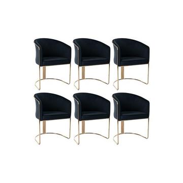 Lot de 6 chaises avec accoudoirs en velours et métal - Noir et doré - JOSETHE de Pascal MORABITO