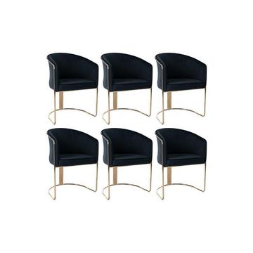 Lot de 6 chaises avec accoudoirs en velours et métal - Noir et doré - JOSETHE de Pascal MORABITO