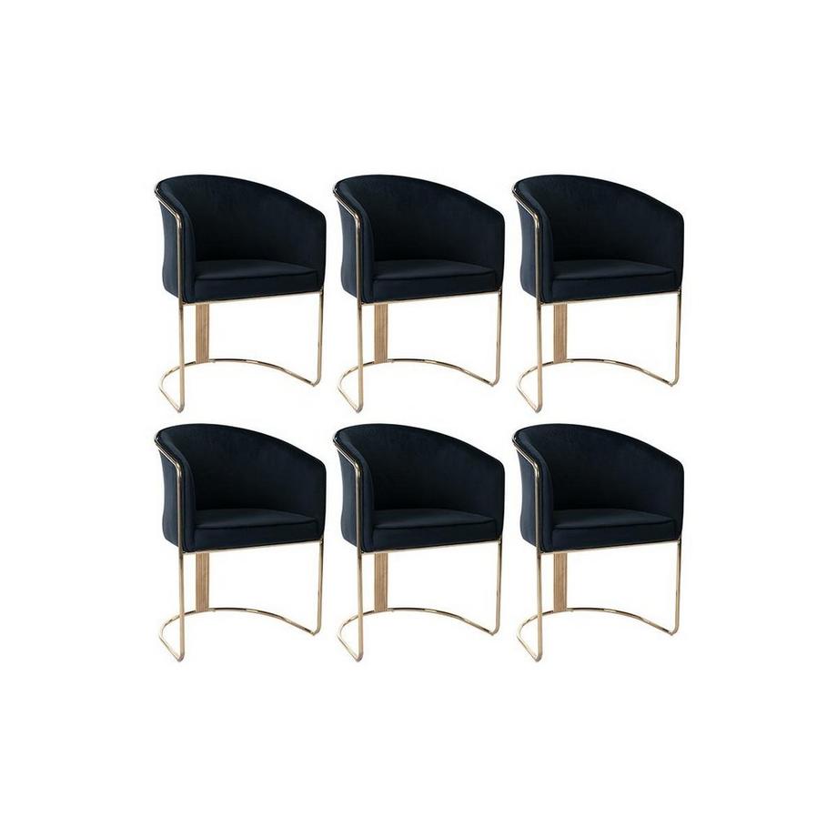 Stuhl mit Armlehnen 6er-Set - Samt & Metall - Schwarz und Goldfarben - JOSETHE von Pascal MORABITO