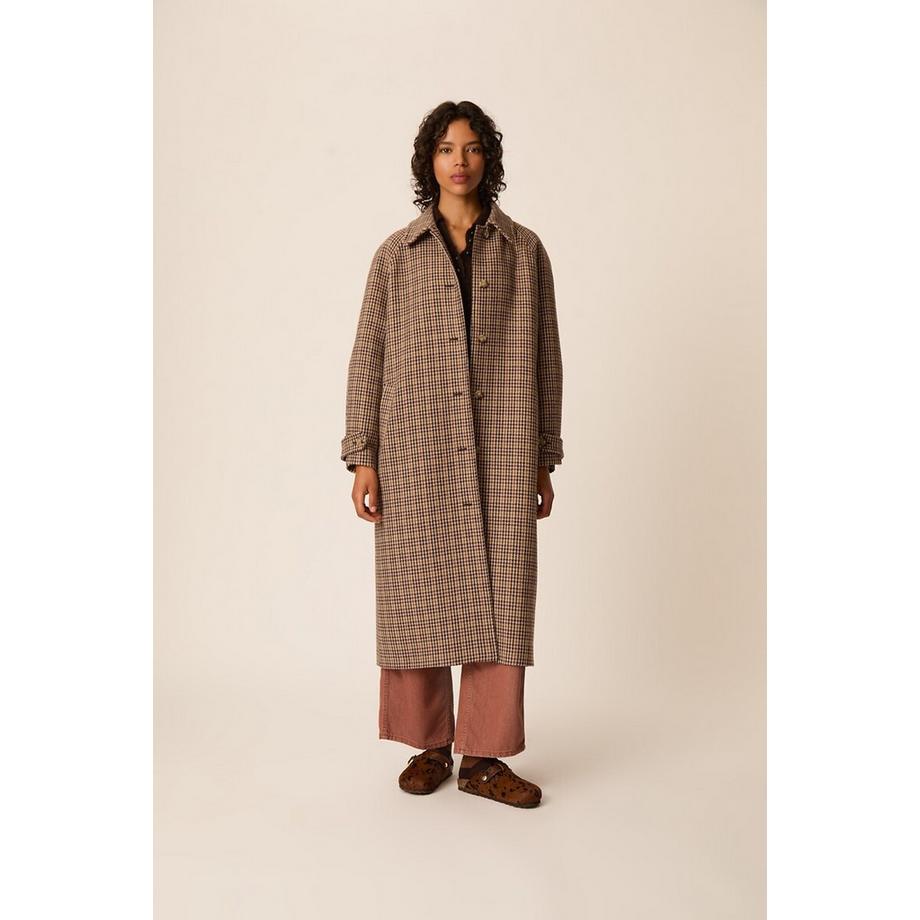 Des Petits Hauts Langer karierter Mantel YONIQUE aus Wollmischung  