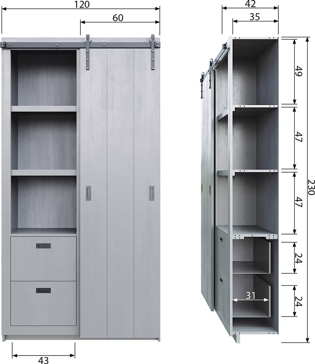 mutoni Armoire coulissante Barn pin scié gris béton (FSC)  