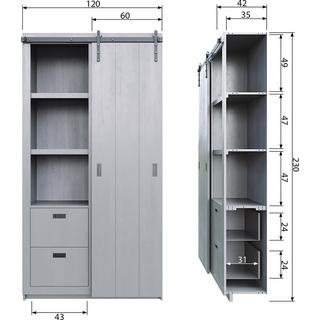 mutoni Armoire coulissante Barn pin scié gris béton (FSC)  