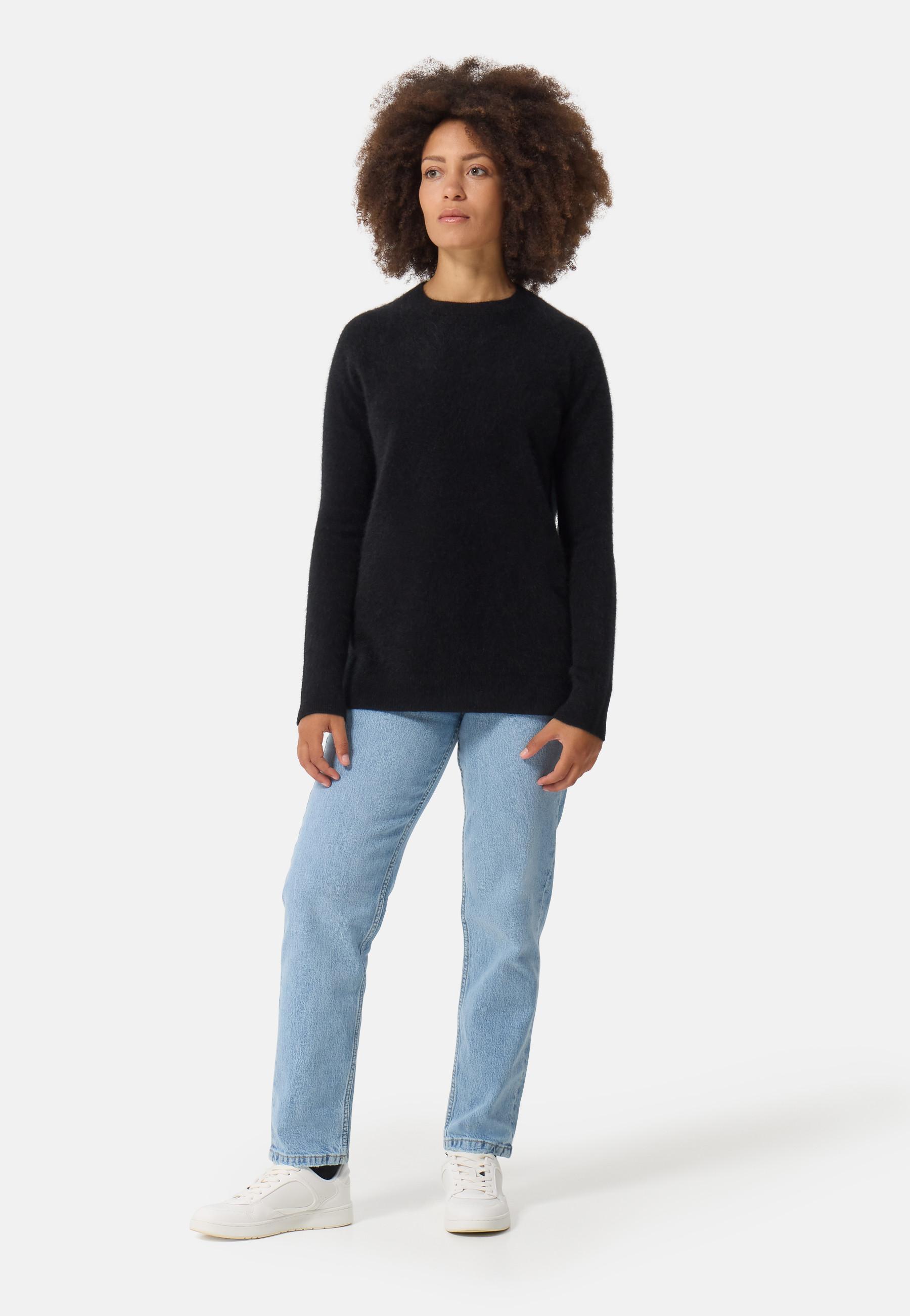 CASH-MERE.CH Brushed Kaschmir Rundhals Pullover mit Seitenschlitzen  