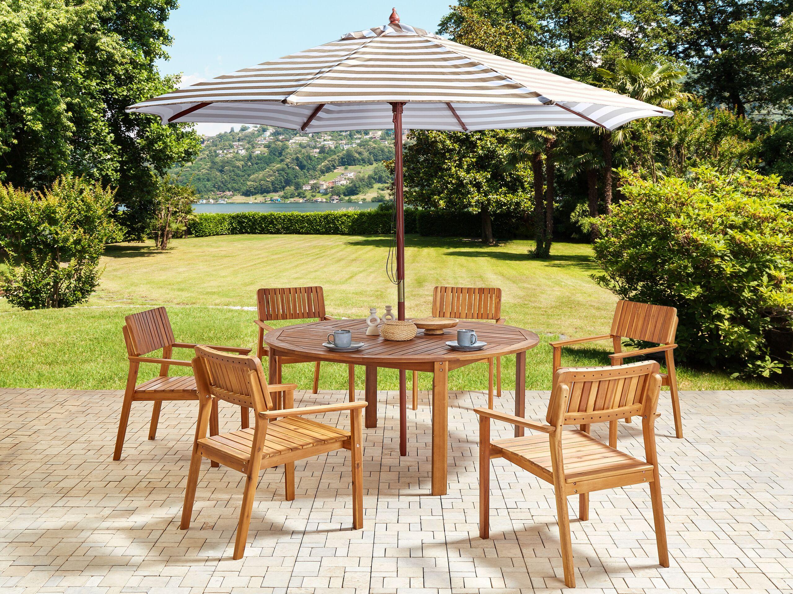 Beliani Table avec chaises et parasol en Acacia Rustique AGELLO  