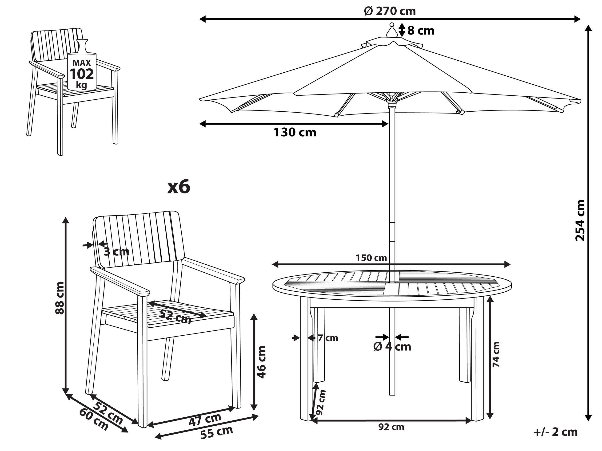 Beliani Table avec chaises et parasol en Acacia Rustique AGELLO  