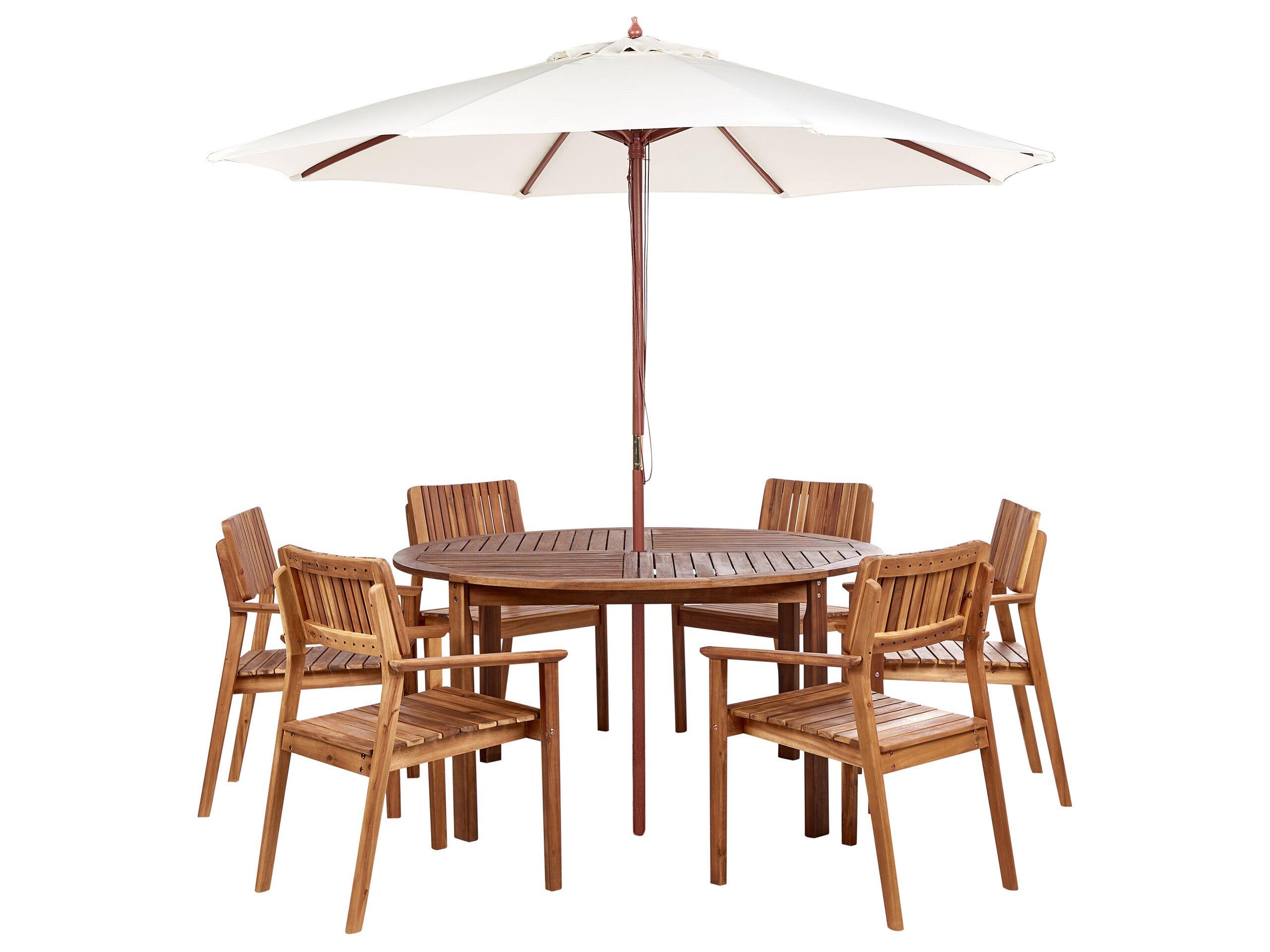 Beliani Table avec chaises et parasol en Acacia Rustique AGELLO  