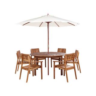 Beliani Table avec chaises et parasol en Acacia Rustique AGELLO  