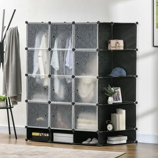 Northio Sistema di scaffali per guardaroba fai-da-te con 16 scomparti e 2 aste Scaffale a cubo fai-da-te per vestiti, scarpe, nero 145 x 46 x 162 cm Aosom  