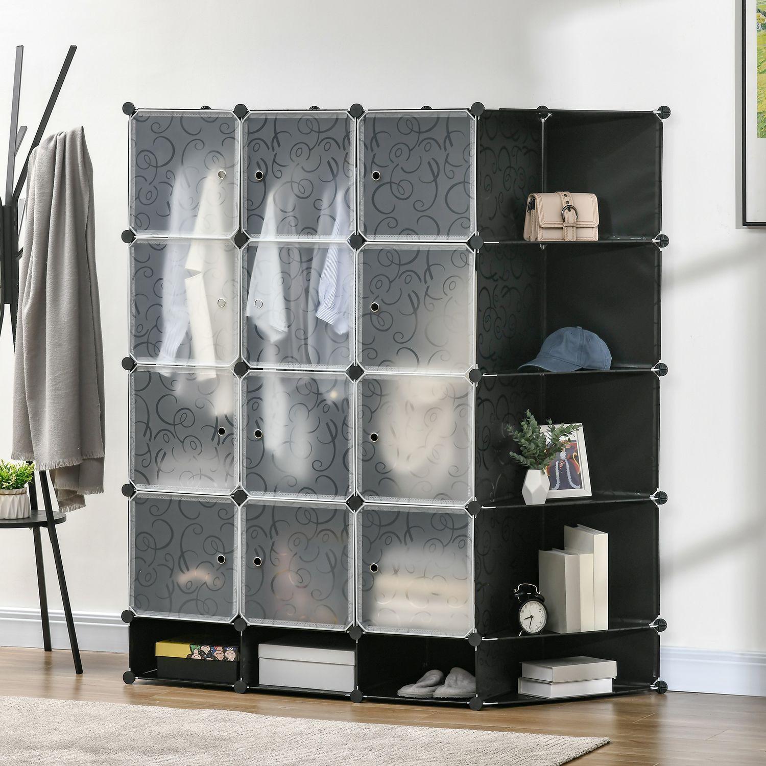 Northio Sistema di scaffali per guardaroba fai-da-te con 16 scomparti e 2 aste Scaffale a cubo fai-da-te per vestiti, scarpe, nero 145 x 46 x 162 cm Aosom  