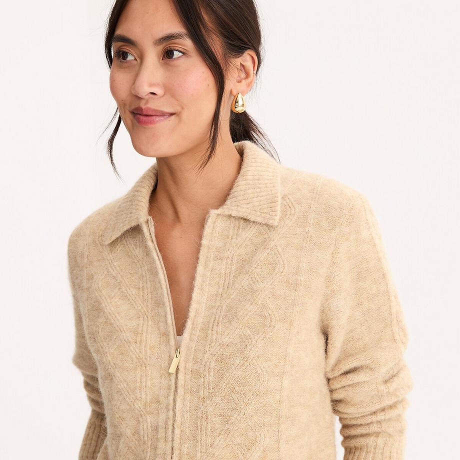 La Redoute Collections Zopfmuster-Strickweste mit Reissverschluss und Polokragen aus einer Woll-Alpaka-Mischung  