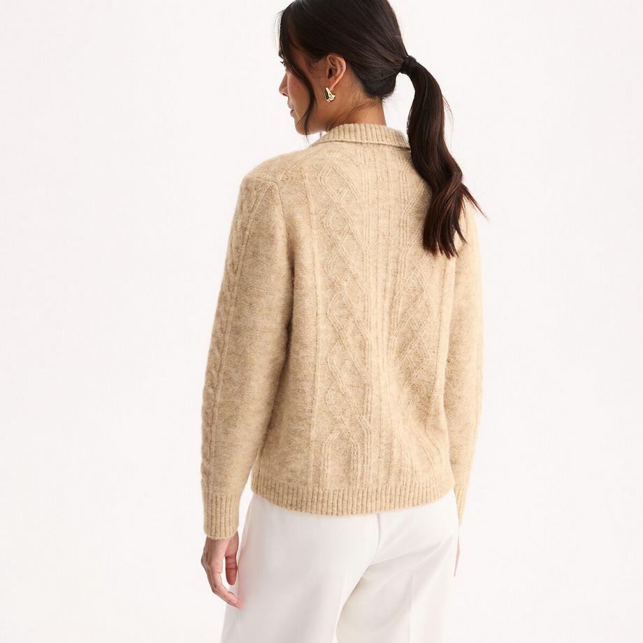 La Redoute Collections Zopfmuster-Strickweste mit Reissverschluss und Polokragen aus einer Woll-Alpaka-Mischung  
