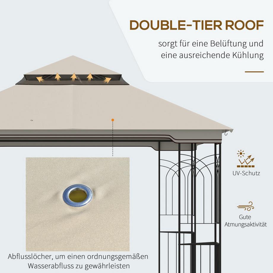 Northio Gazebo Da Giardino Con Doppio Tetto Gazebo Da Giardino Tendone Per Feste Con 4 Pareti Laterali In Metallo + Poliestere Beige 2,99 X 2,99 X 2,74 M  