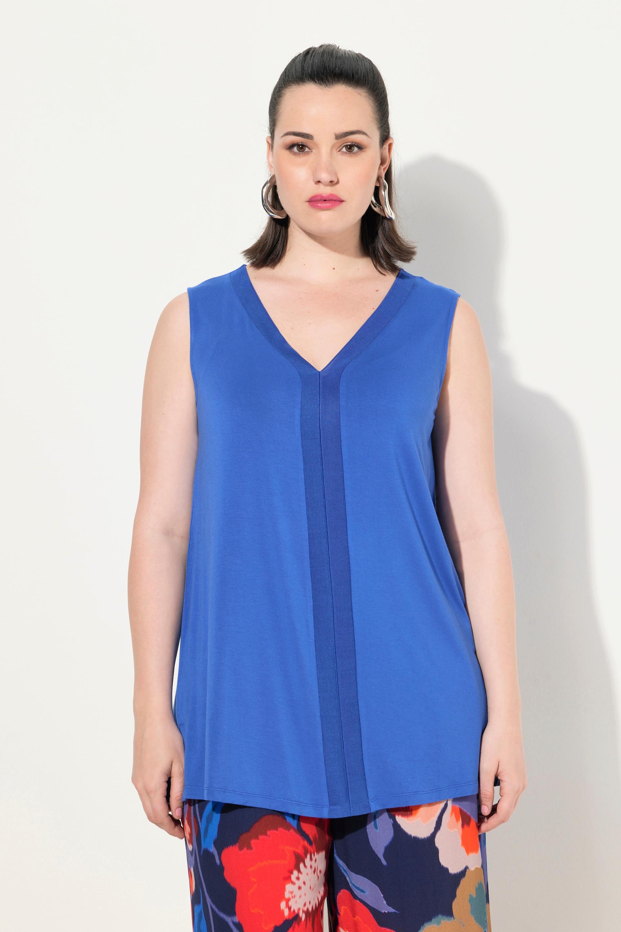 Ulla Popken Ärmelloses A-Linien Top V-Ausschnitt Strickblende  