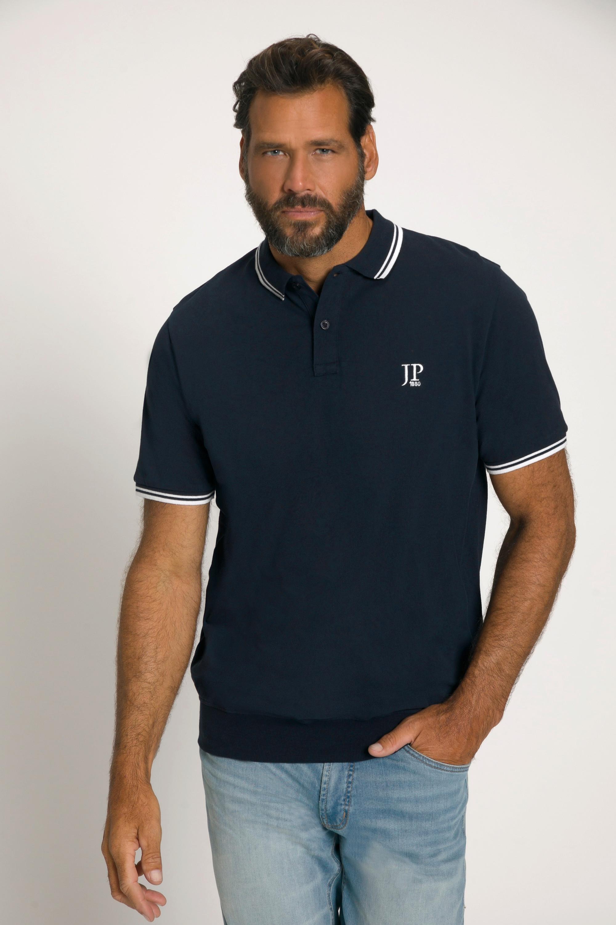 JP1880  Maglia polo in piqué con taglio speciale per l'addome e mezze maniche blu notte 